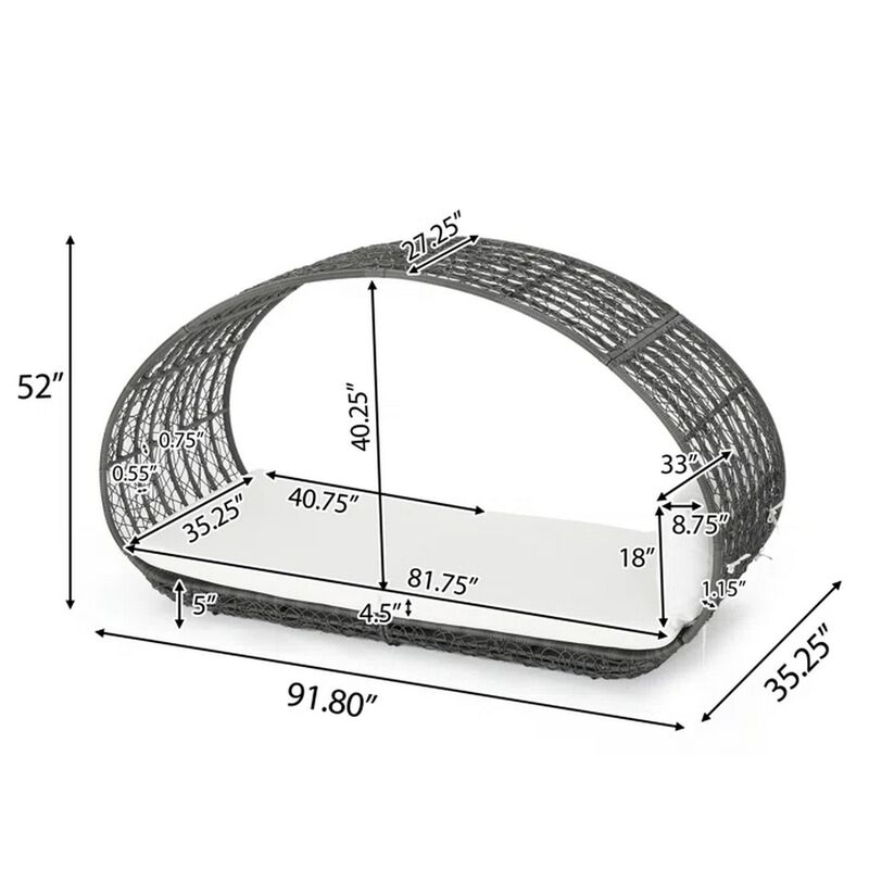 Outdoor Canopy Daybed, Gray Faux Rattan Frame with Off White Cushions - Benzara