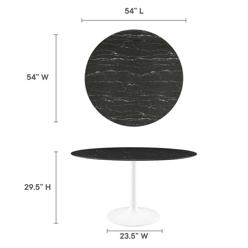 Modway - Lippa 54" Round Artificial Marble Dining Table White Black