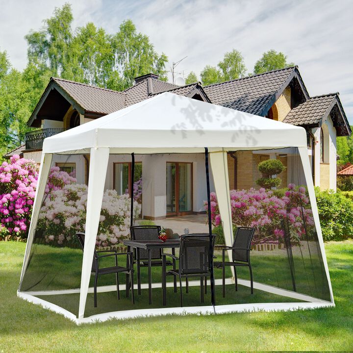 Beige Patio Sanctuary: 10x10 Outdoor Canopy Tent with Mesh Walls