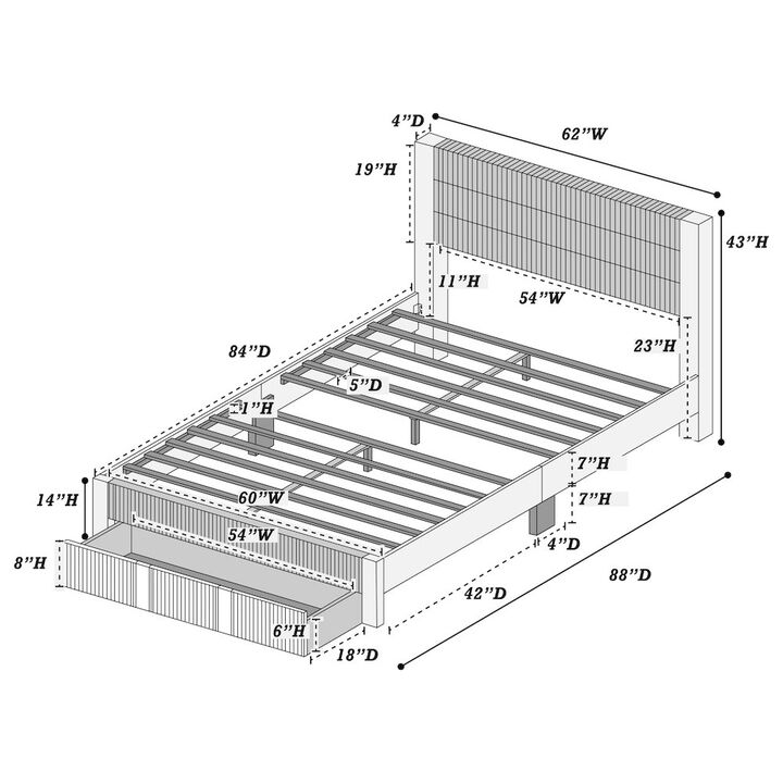 Poundex Queen Platform Bed with Underbed Storage in Charcoal