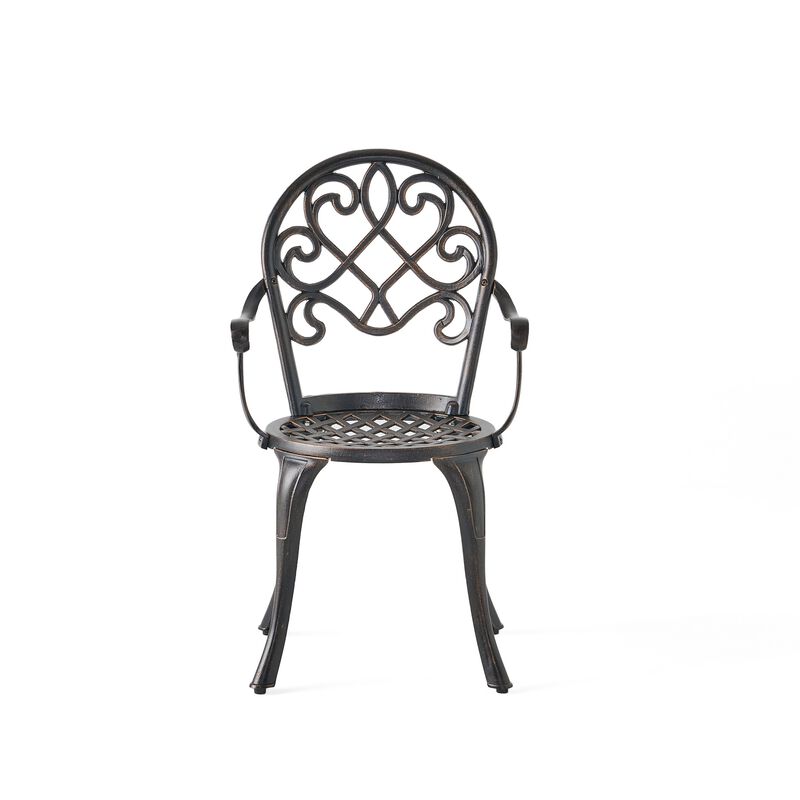 Outdoor Bistro Table Set with 2 Chairs and an Ice Bucket, Coppertone - Benzara