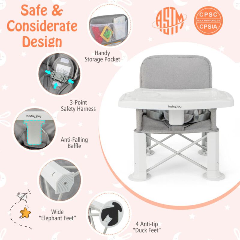 Hivvago Portable Baby Booster Seat with Straps and Double Tray