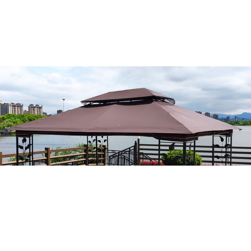 13 X 10FT Patio Double Roof Gazebo Replacement Canopy Top Fabric