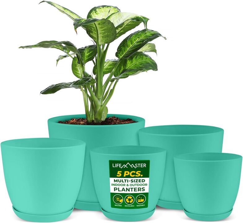 Planter Pots with Drainage Holes - Lightweight, Durable, and Space-Saving Pots for Indoor and Outdoor - Versatile Functionality, Simple Modern Design, Plastic Planter Pots