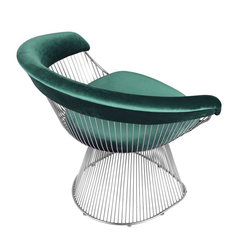 Mimi 27 Inch Accent Armchair, Green Velvet, Foam Cushions, Steel Wire  - Benzara