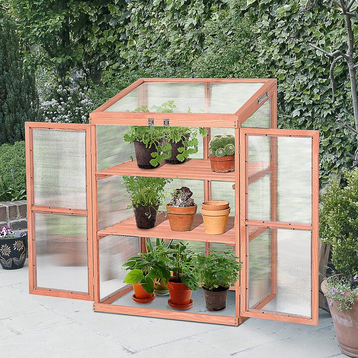 Wooden Plant Nursery: 30"x24"x43" Mini Greenhouse Cold Frame