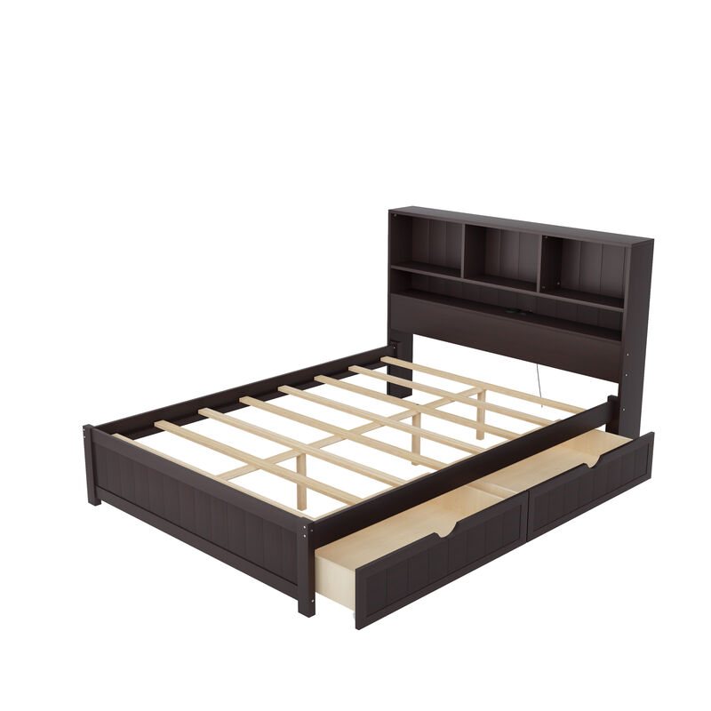 Merax Platform Bed with Built-in Downlight and 2 Drawers