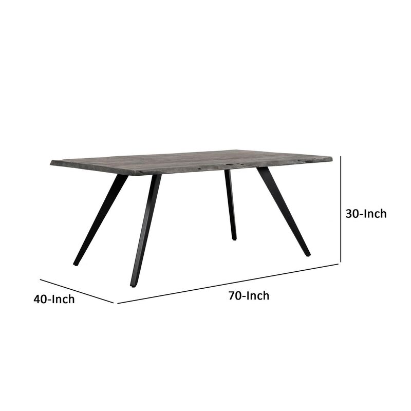 Salz 70 Inch Modern Dining Table, Acacia Wood, Live Edge, Gray, Black - Benzara