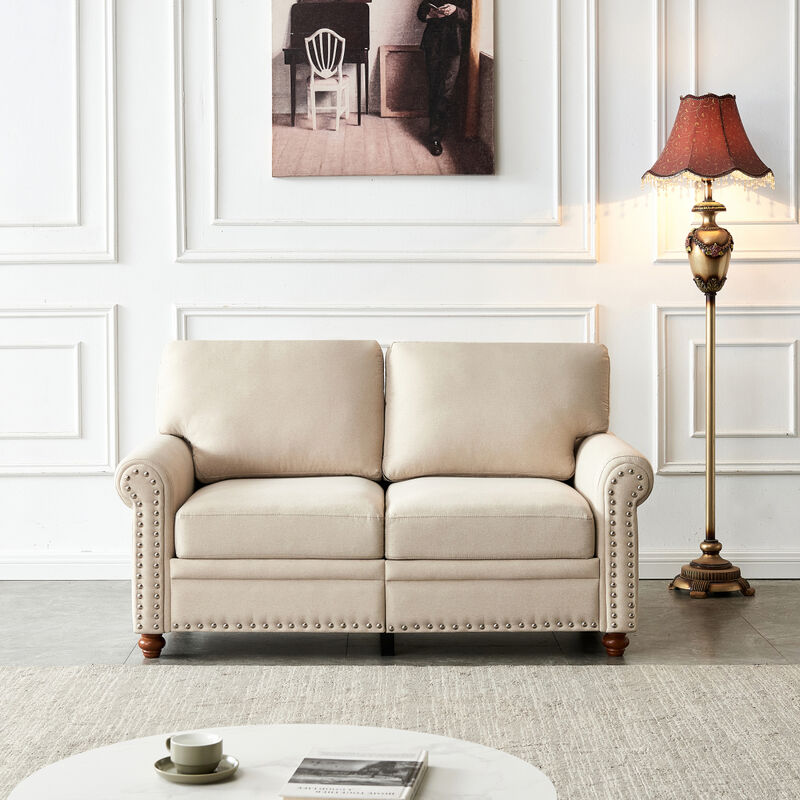 Linen Fabric Upholstery With Storage Loveseat (Beige)