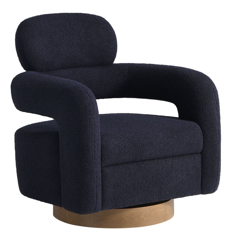WestinTrends Mid-Century Modern Sherpa Swivel Barrel Accent Chair With Storage Ottoman