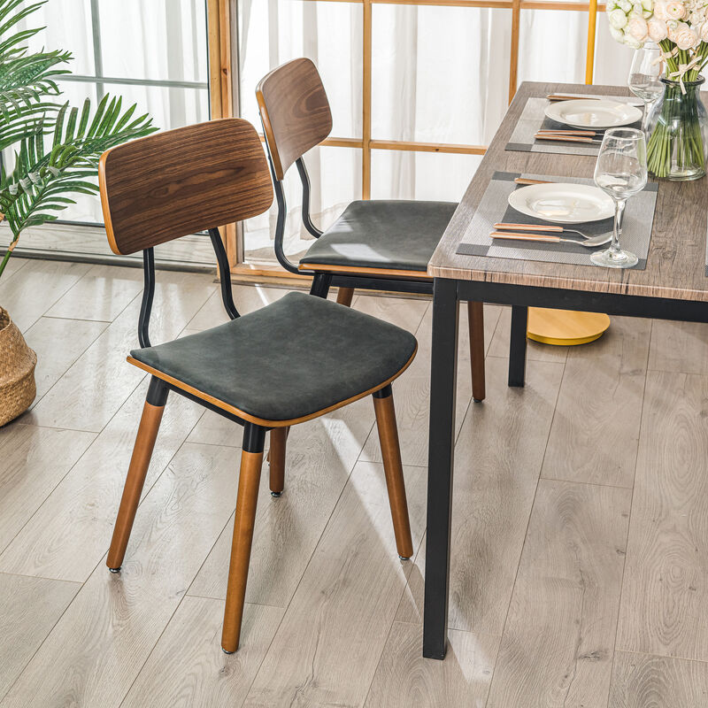 VICTORIA Set of 2 Wood and Faux Leather Dining Chairs