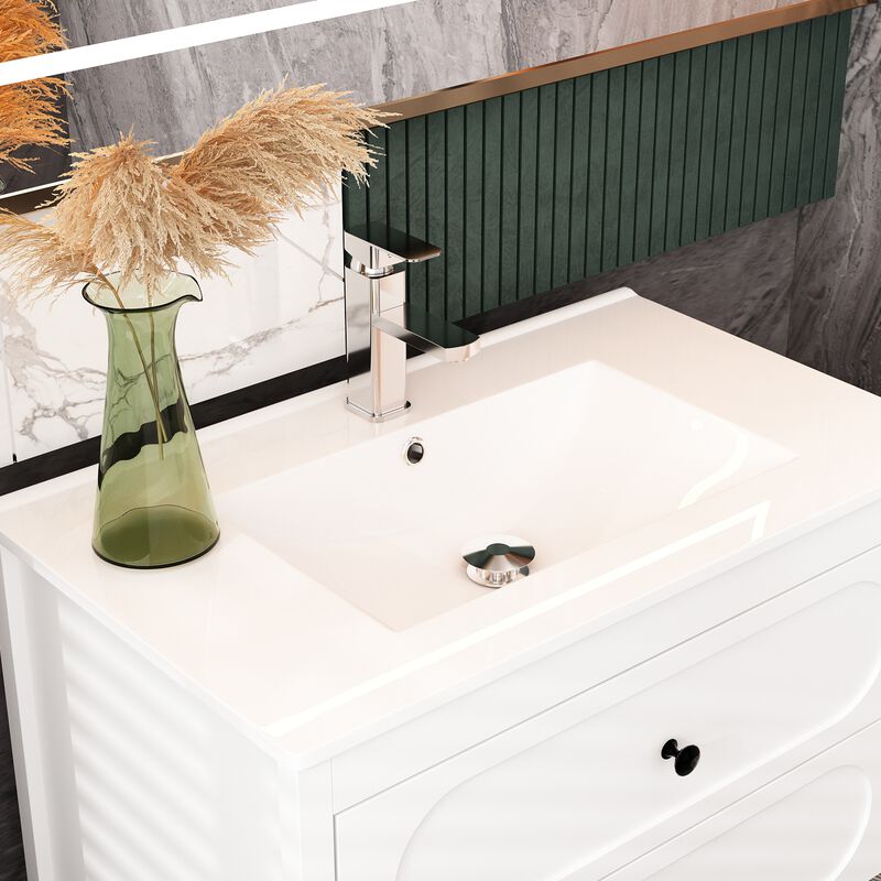FUFU&GAGA Elegant White Bathroom Vanities with Dual Drawers and Sink,(29.9" W x 18.3" D x 18.7" H),White