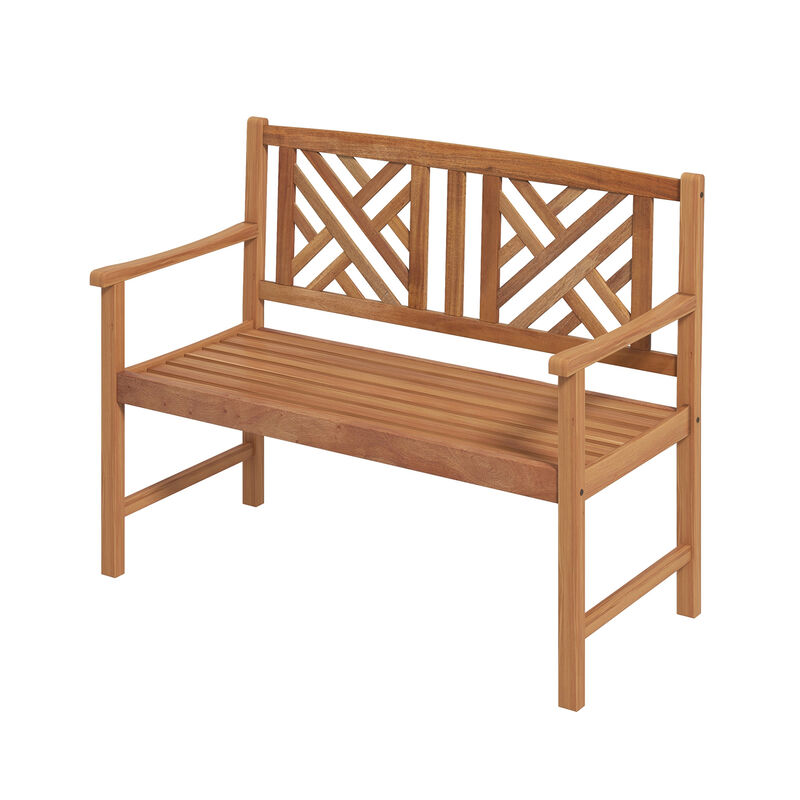 2-Person Wood Outdoor Bench with Cozy Armrest and Backrest-Brown