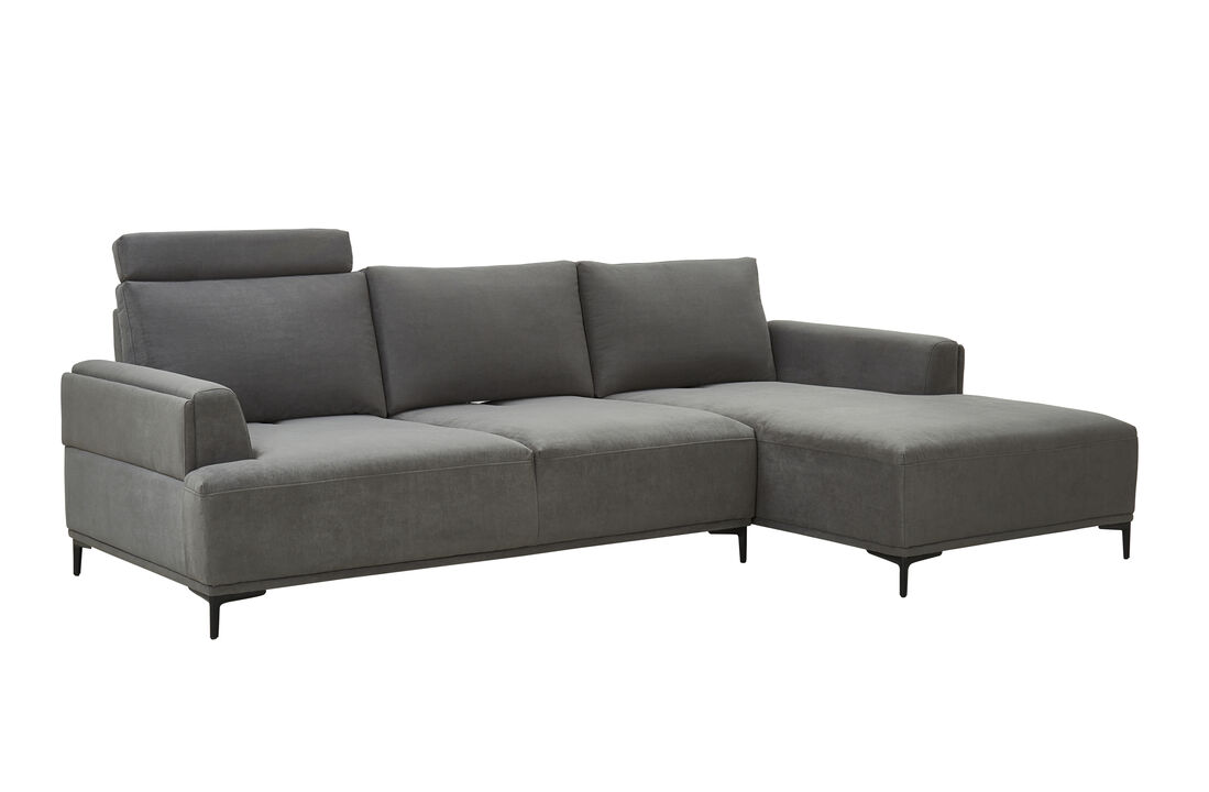 Pasargad Home Modern Lucca Sectional Sofa with Push Back Functional, Right Facing Chaise, Grey