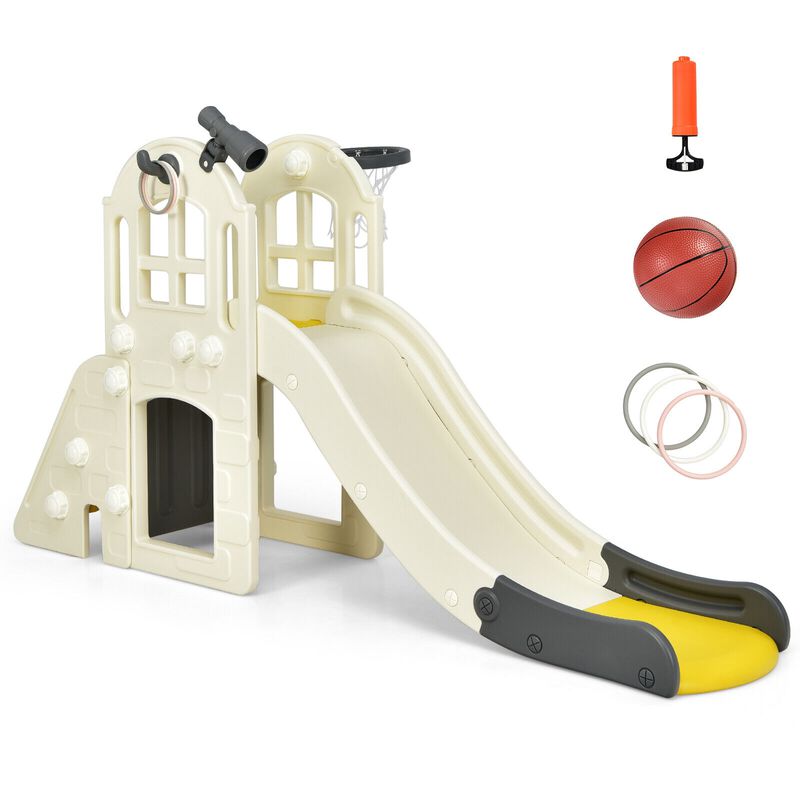 6-in-1 Toddler Climber Slide Playset with Basketball Hoop