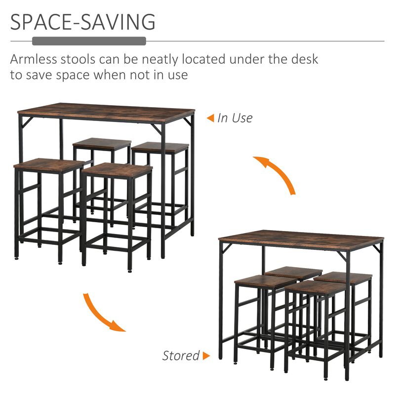 Rustic Dining Set: Industrial 5-Piece Bar Table and Stools