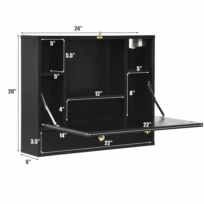 Wall Mounted Folding Laptop Desk Hideaway Storage with Drawer