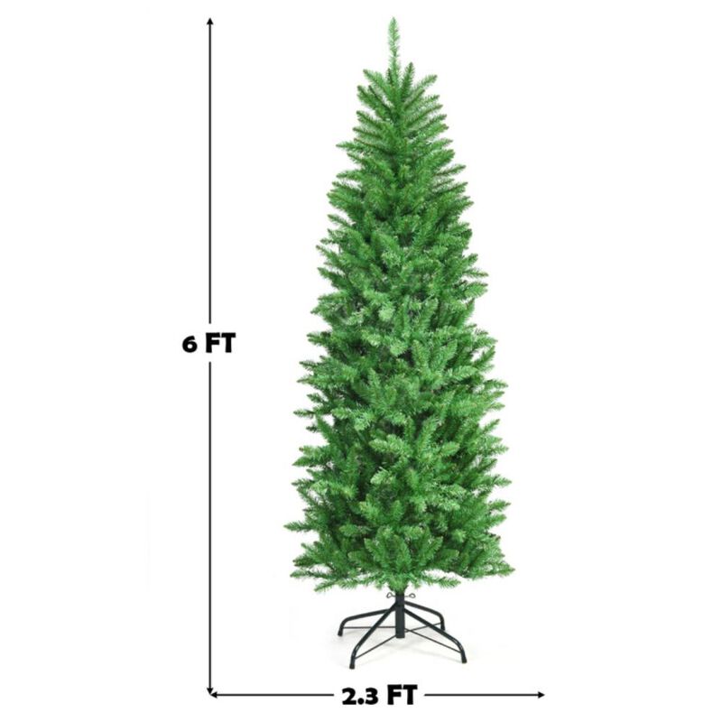 Hivvago 5/6/7 Feet PVC Hinged Pre-lit Artificial Fir Pencil Christmas Tree with 150 Lights
