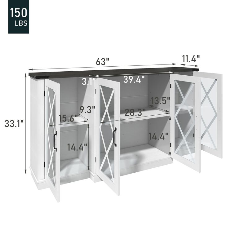 Mondawe Farmhouse 63 Inch TV Stand,Living Room Wooden Media TV Console