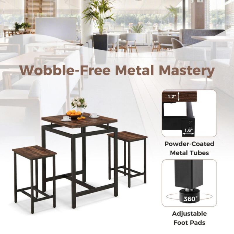 Hivvago 3 Pieces Pub Dining Table Set with Floating Tabletop and Footrest