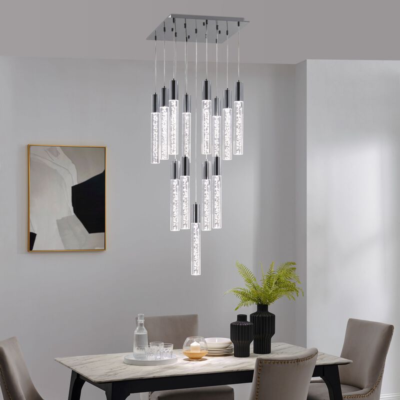 Sparkling Night Chandelier Chrome Metal and Acrylic 13 LED Light Dimmable