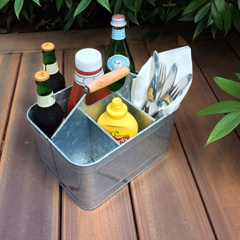 Galvanized Metal Sturdy Carry All Serveware, Gray-Benzara