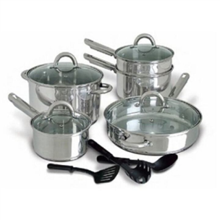 Stainless Steel 12-Piece Cookware Set with Tempered Glass Lids – Even Heat Distribution