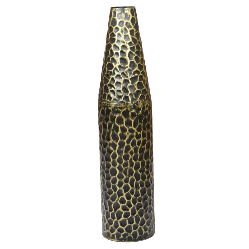 Hammered Metal Decorative Centerpiece Flower Table Vase Two Tone Black and Gold 20 Inch