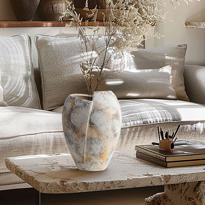 LuxenHome Modern Marble White Stoneware Table Vase
