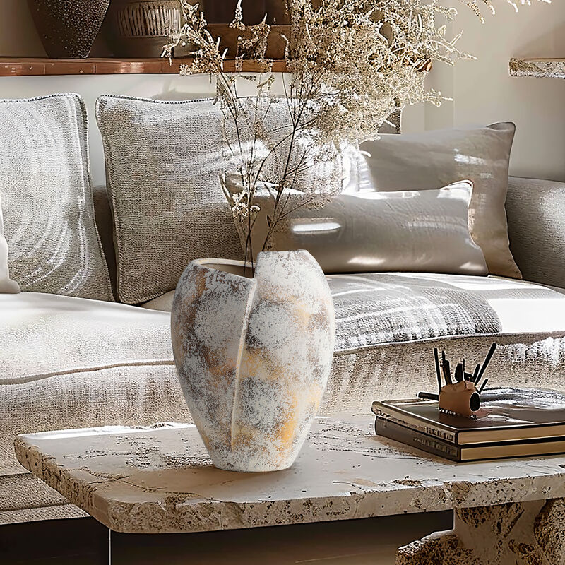 LuxenHome Modern Marble White Stoneware Table Vase