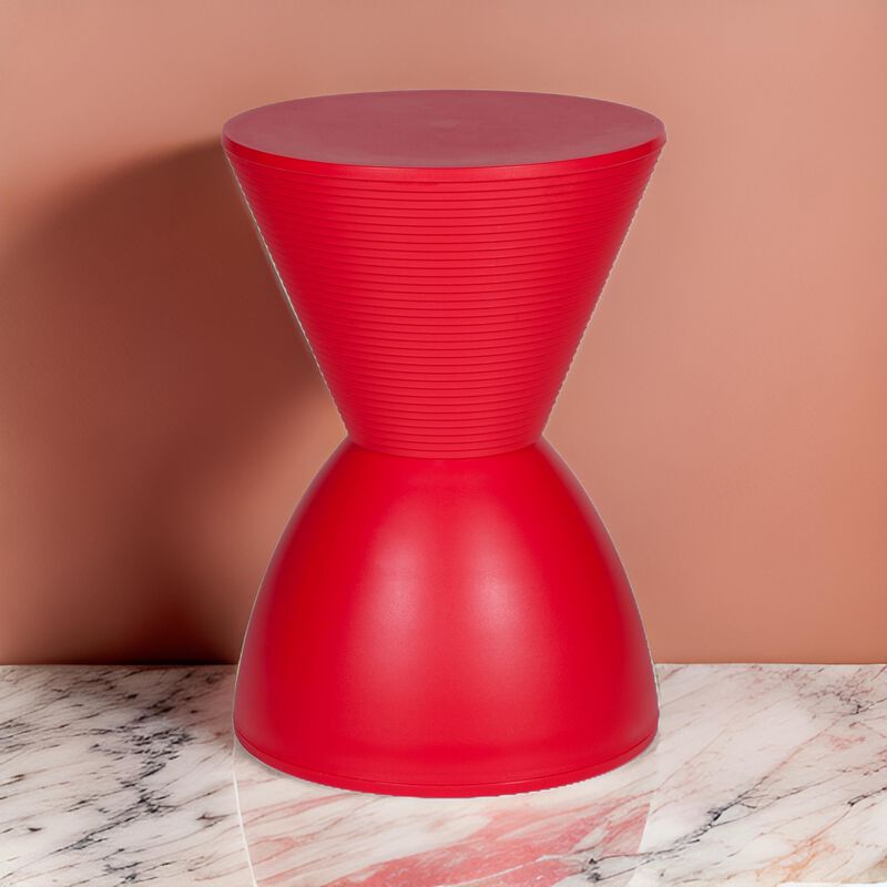 Hillary 17 Inch Side Table, Indoor Outdoor, Hourglass Shape, Red Finish - Benzara