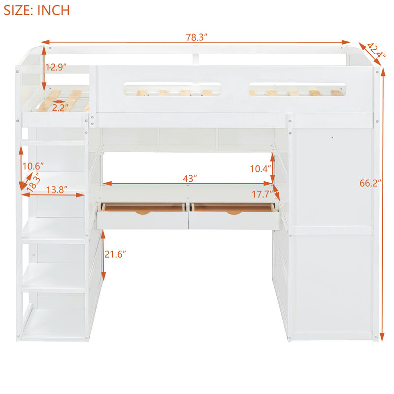 Merax Classical Loft Bed with Desk and Wardrobes