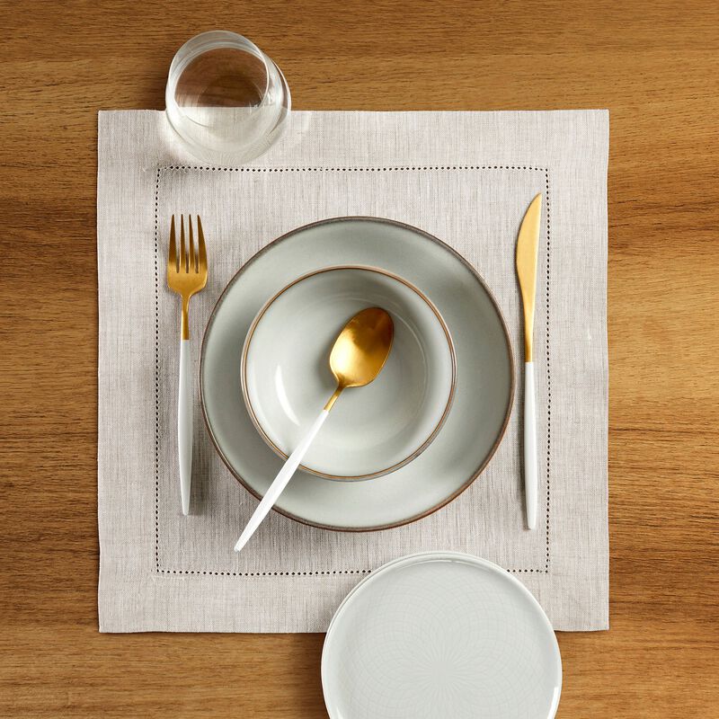 Solino Home 100% Pure Linen Square Placemats 14 x 14 Inch Set of 4 | Classic Hemstitch