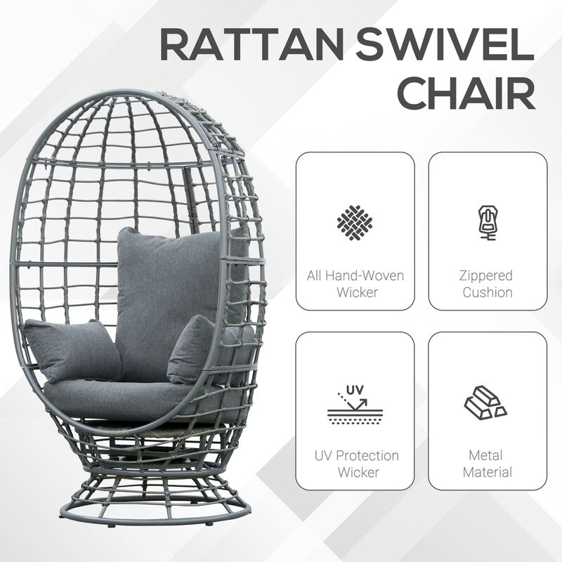 Versatile Garden Chair: Rotating Wicker Egg Seat for Indoor/Outdoor Use