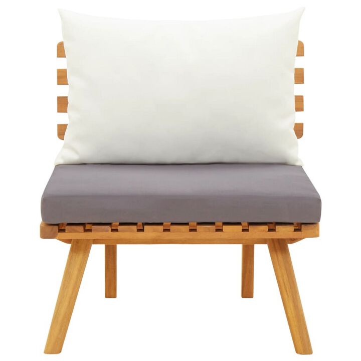 Roma Outdoor Modular Armless Chair, White Fabric, Brown Acacia Wood - Benzara