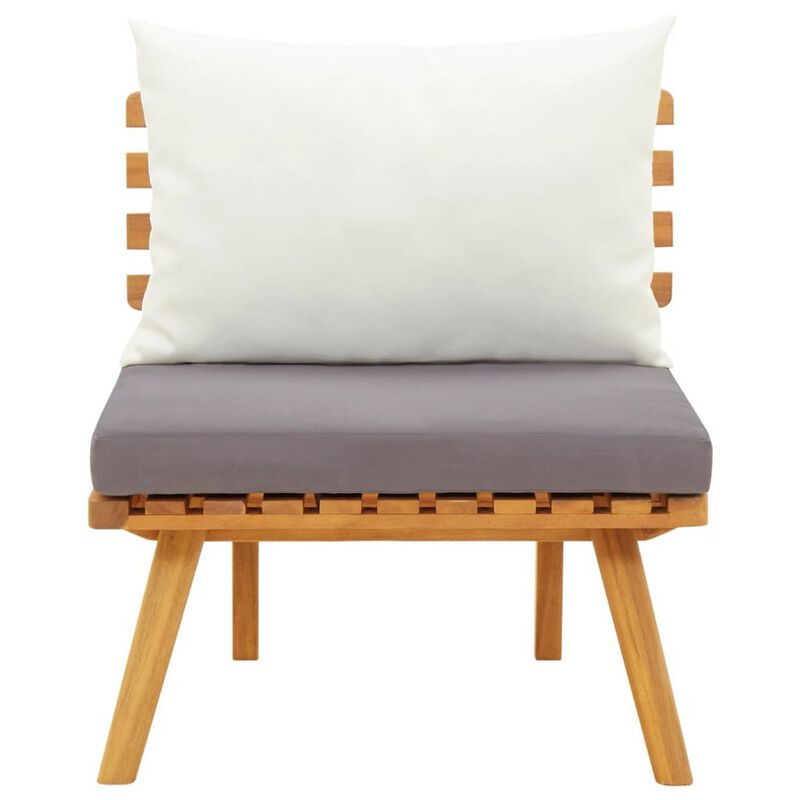 Roma Outdoor Modular Armless Chair, White Fabric, Brown Acacia Wood - Benzara