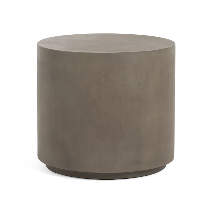 20 Inch Side End Table, Fiber Reinforced Gray Concrete, Modern Round  - Benzara