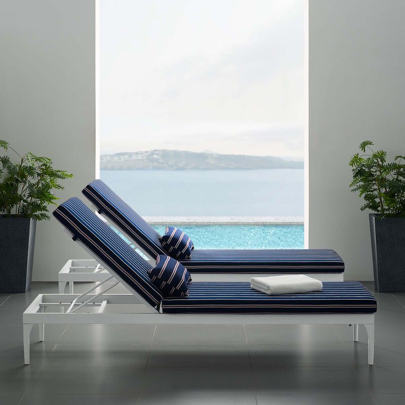 Perspective Cushion Outdoor Patio Chaise Lounge Chair - White Striped Navy