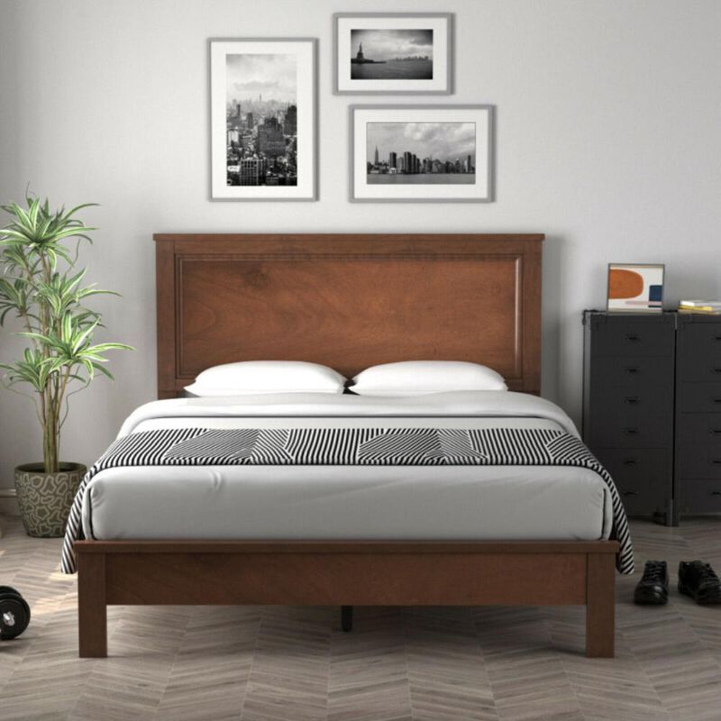 Hivvago Full Size Platform Slat Bed Frame with High Headboard