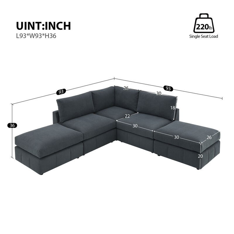 MONDAWE Modern Sectional Sofa with Vertical Stripes,5-Seat Armless Couch Set with Convertible Ottomans,Various Combinations
