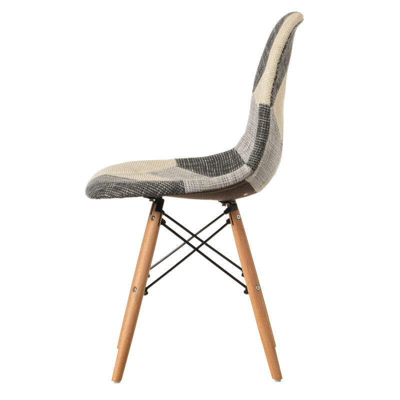 Modern Black and White Patchwork Fabric Chair with Wooden Legs for Kitchen, Dining Room, Entryway, Living Room, Set of 4