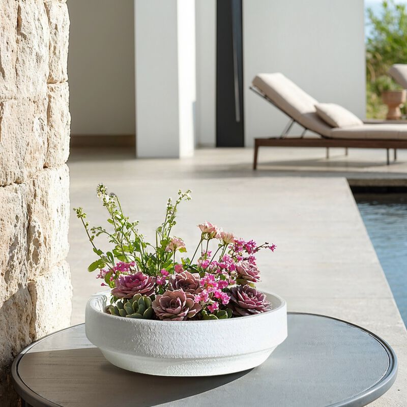 LuxenHome White Terracotta 11.2-Inch Round Indoor and Outdoor Bowl Vase