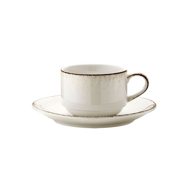 Retro Stacking Coffee Cup+Saucer Cup: 7.5 oz. Capacity; Saucer: 6" Set for 2