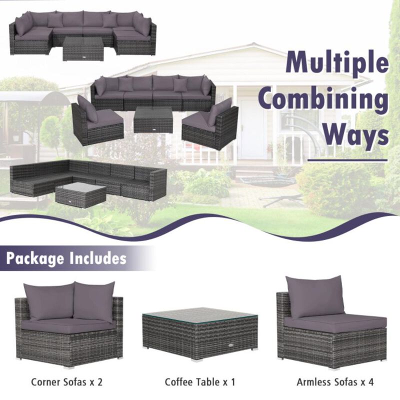 Hivvago 7 Pieces Patio Rattan Furniture Set with Sectional Sofa Cushioned