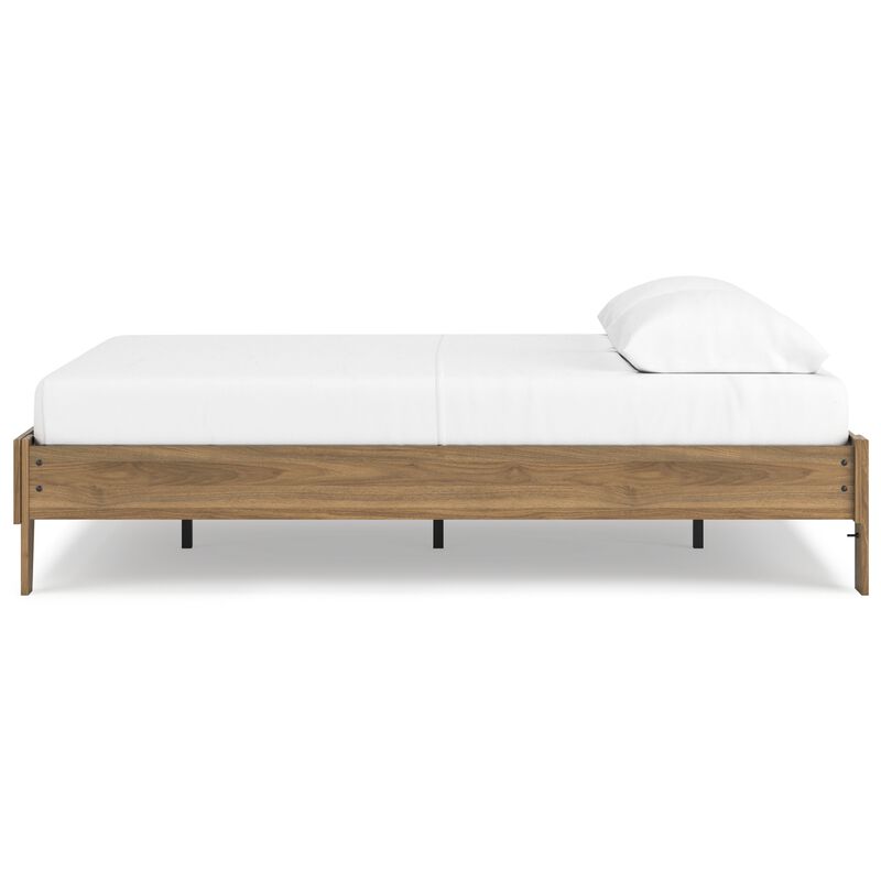Deana Queen Platform Bed, Honey Brown Wood, Low Profile Tapered Legs - Benzara