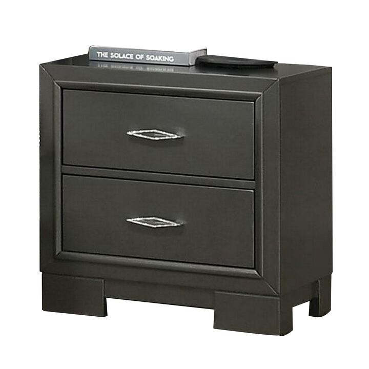 Aliso 23 Inch Nightstand, 2 Drawers, Bracket Feet, Solid Wood, Dark Gray  - Benzara
