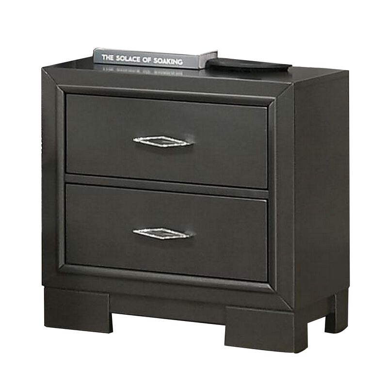 Aliso 23 Inch Nightstand, 2 Drawers, Bracket Feet, Solid Wood, Dark Gray  - Benzara