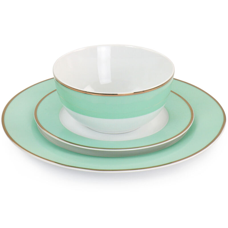 Martha Stewart Gold Rimmed 12 Piece Fine Ceramic Dinnerware Set in Mint