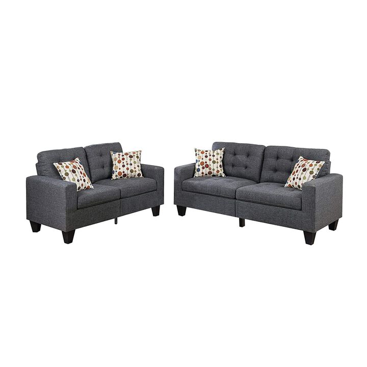 Living Room Furniture 2 Piece Sofa Set Polyfiber Tufted Sofa Loveseat With Pillows