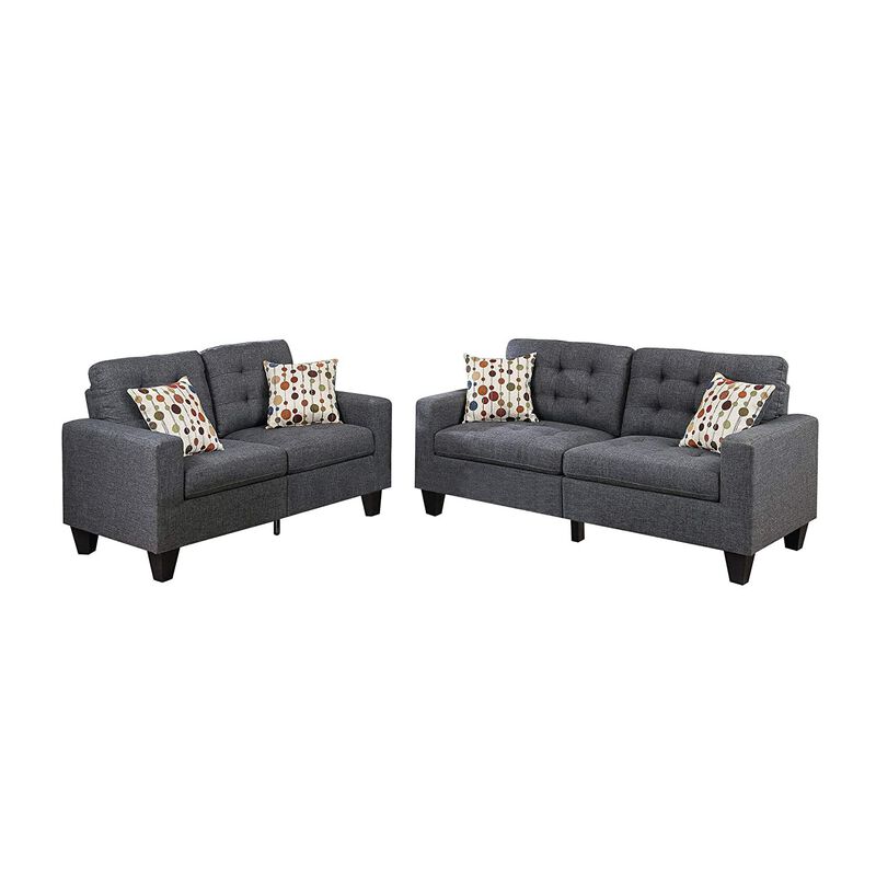 Living Room Furniture 2 Piece Sofa Set Polyfiber Tufted Sofa Loveseat With Pillows